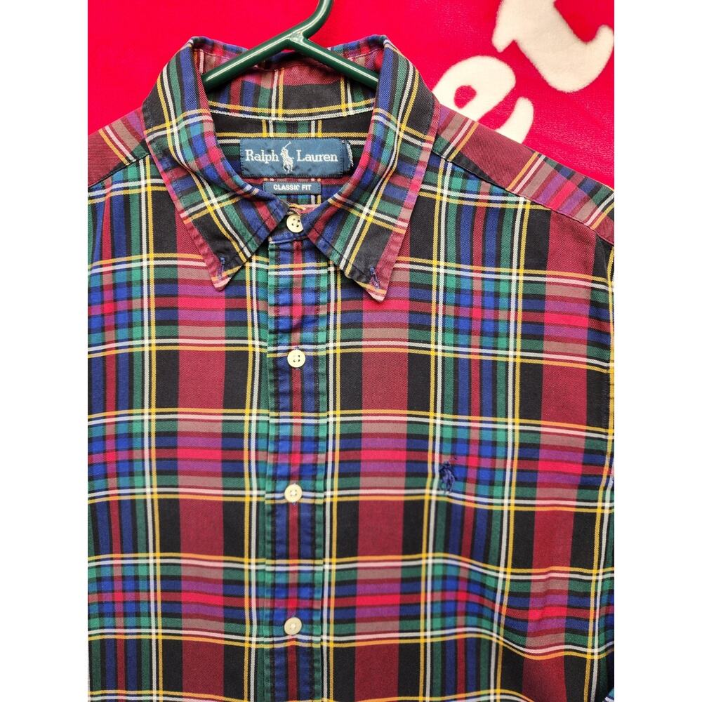 Ralph Lauren Classic Fit Plaid Button Down Shirt Men Medium Multicolor Pony Logo